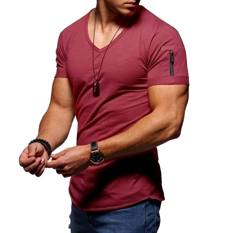 Men's V-neck Short-sleeved Youth Shirt