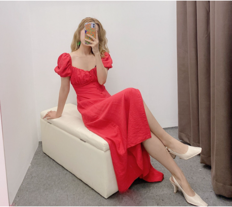 Solid Pleated Medium Length MIDI Dress