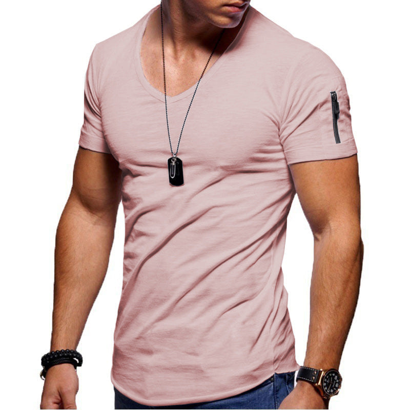 Men's V-neck Short-sleeved Youth Shirt