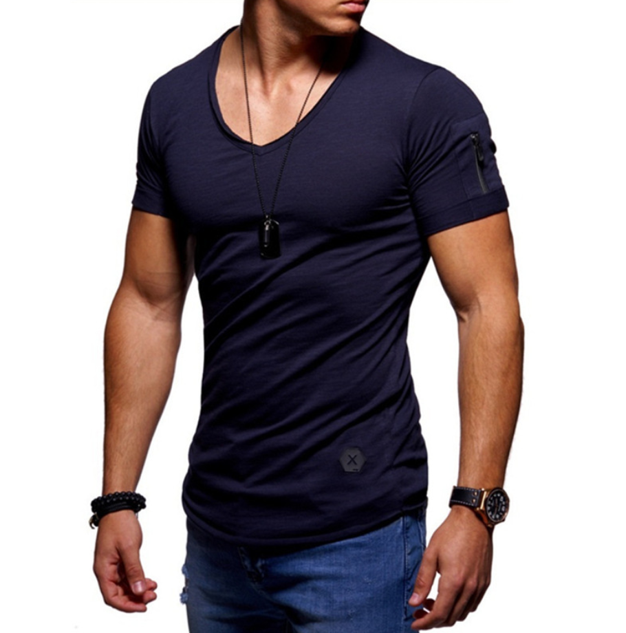 Men's V-neck Short-sleeved Youth Shirt