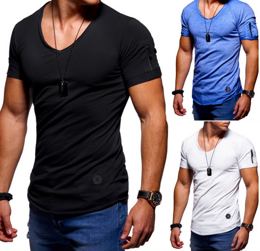 Men's V-neck Short-sleeved Youth Shirt