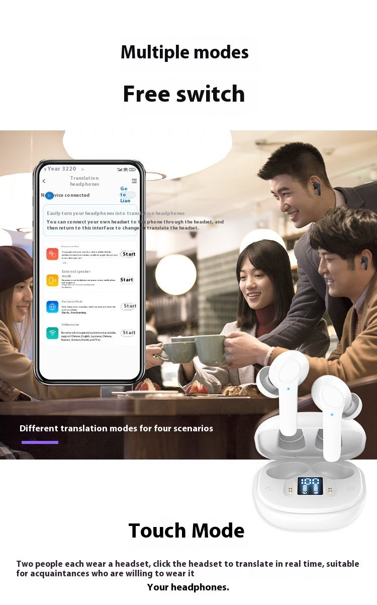 Wireless Bluetooth-compatible Translation Headphones Portable In-ear Translator
