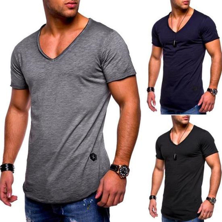 Men's V-neck Short-sleeved Youth Shirt