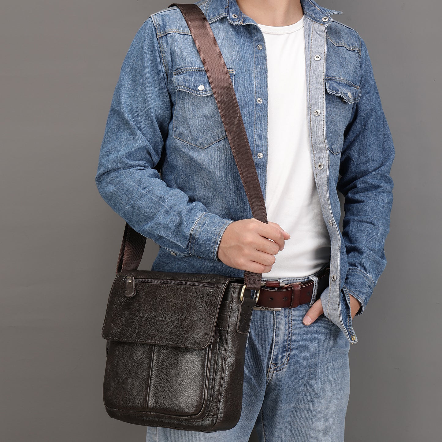 American Leather Shoulder Bag For Men