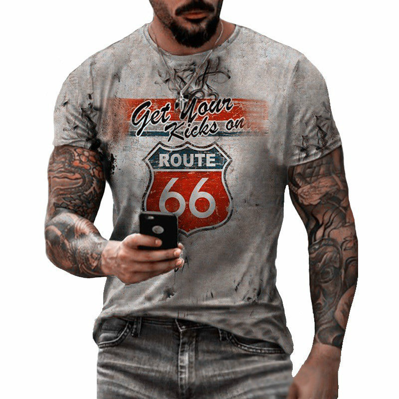 Round Neck Digital Print Slim T-shirt